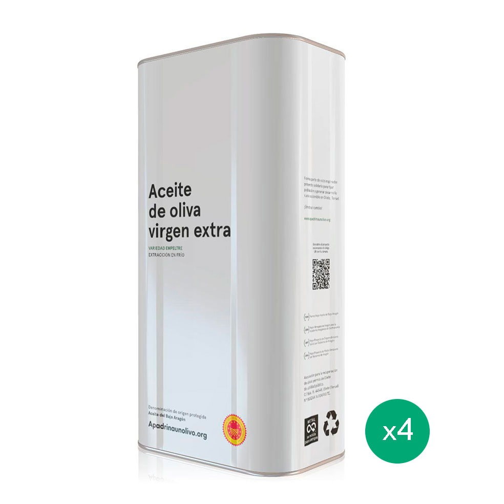 Pack de 4 Latas de Aceite de Oliva Virgen Extra Monovarietal Empeltre 5L