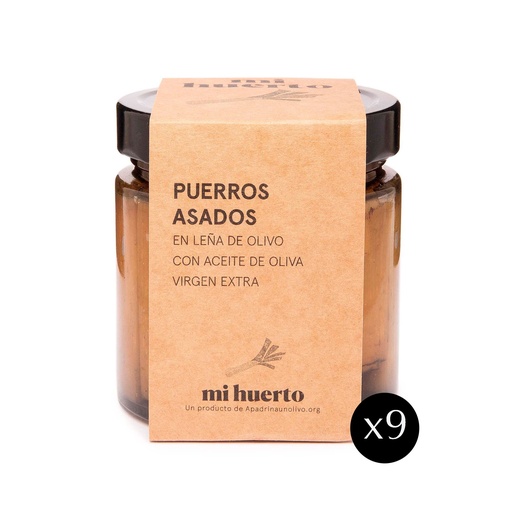[caj-puer-320gr-9uds] Caja Puerros asados a la leña de Olivo en AOVE (9 uds. x 320g)
